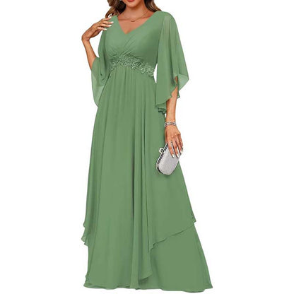 V-Neck Long Chiffon Bridesmaid Dress – Breathable, Lightweight & Timeless