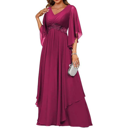 V-Neck Long Chiffon Bridesmaid Dress – Breathable, Lightweight & Timeless