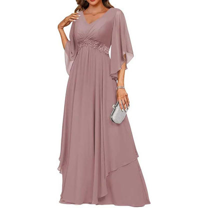 V-Neck Long Chiffon Bridesmaid Dress – Breathable, Lightweight & Timeless