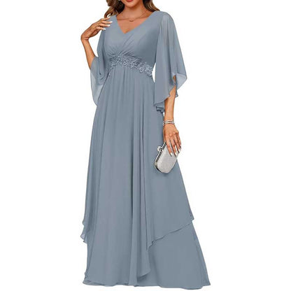 V-Neck Long Chiffon Bridesmaid Dress – Breathable, Lightweight & Timeless
