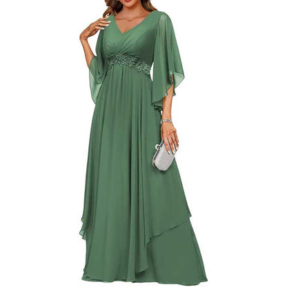 V-Neck Long Chiffon Bridesmaid Dress – Breathable, Lightweight & Timeless
