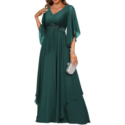V-Neck Long Chiffon Bridesmaid Dress – Breathable, Lightweight & Timeless
