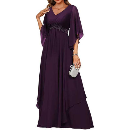 V-Neck Long Chiffon Bridesmaid Dress – Breathable, Lightweight & Timeless