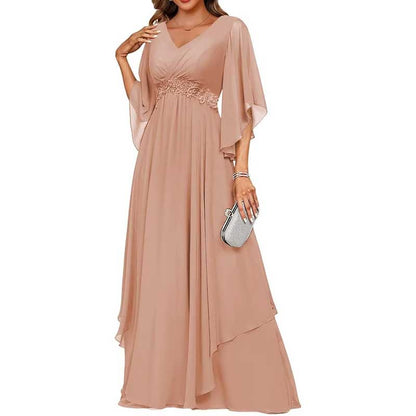 V-Neck Long Chiffon Bridesmaid Dress – Breathable, Lightweight & Timeless