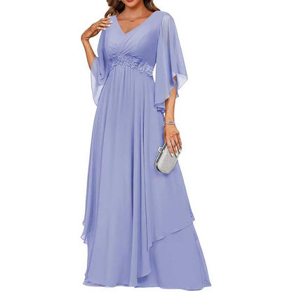 V-Neck Long Chiffon Bridesmaid Dress – Breathable, Lightweight & Timeless