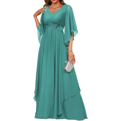 V-Neck Long Chiffon Bridesmaid Dress – Breathable, Lightweight & Timeless