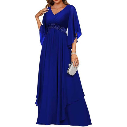 V-Neck Long Chiffon Bridesmaid Dress – Breathable, Lightweight & Timeless