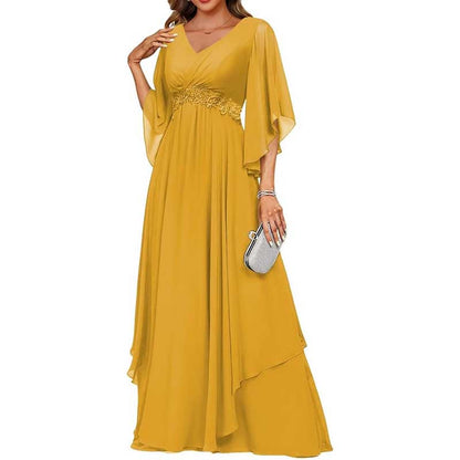 V-Neck Long Chiffon Bridesmaid Dress – Breathable, Lightweight & Timeless