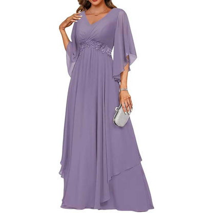 V-Neck Long Chiffon Bridesmaid Dress – Breathable, Lightweight & Timeless