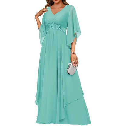 V-Neck Long Chiffon Bridesmaid Dress – Breathable, Lightweight & Timeless