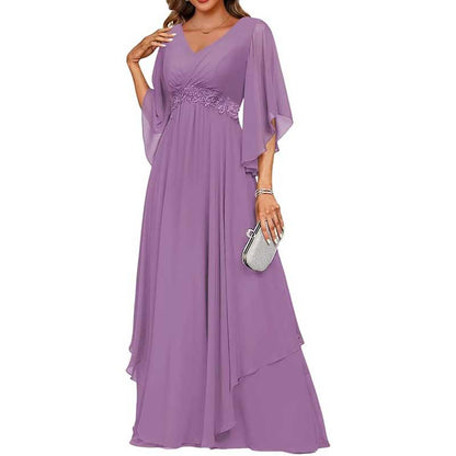 V-Neck Long Chiffon Bridesmaid Dress – Breathable, Lightweight & Timeless