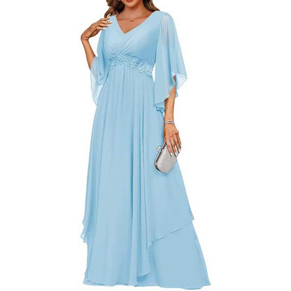 V-Neck Long Chiffon Bridesmaid Dress – Breathable, Lightweight & Timeless