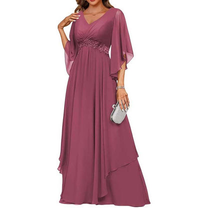 V-Neck Long Chiffon Bridesmaid Dress – Breathable, Lightweight & Timeless