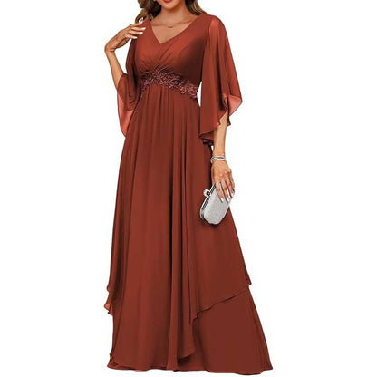 V-Neck Long Chiffon Bridesmaid Dress – Breathable, Lightweight & Timeless
