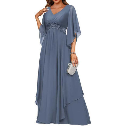 V-Neck Long Chiffon Bridesmaid Dress – Breathable, Lightweight & Timeless