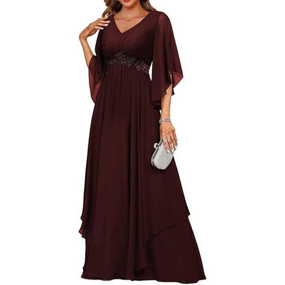 V-Neck Long Chiffon Bridesmaid Dress – Breathable, Lightweight & Timeless