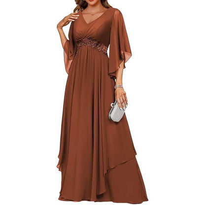 V-Neck Long Chiffon Bridesmaid Dress – Breathable, Lightweight & Timeless