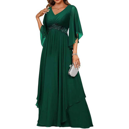 V-Neck Long Chiffon Bridesmaid Dress – Breathable, Lightweight & Timeless