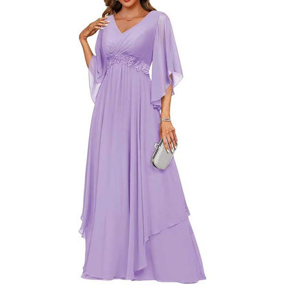 V-Neck Long Chiffon Bridesmaid Dress – Breathable, Lightweight & Timeless