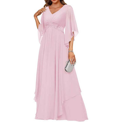 V-Neck Long Chiffon Bridesmaid Dress – Breathable, Lightweight & Timeless