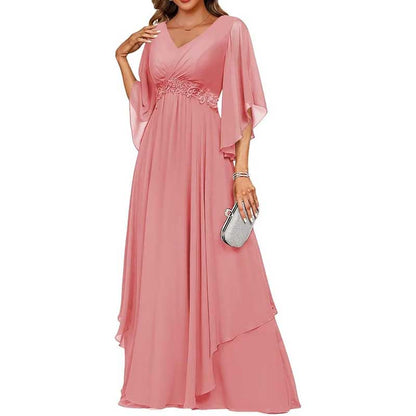 V-Neck Long Chiffon Bridesmaid Dress – Breathable, Lightweight & Timeless