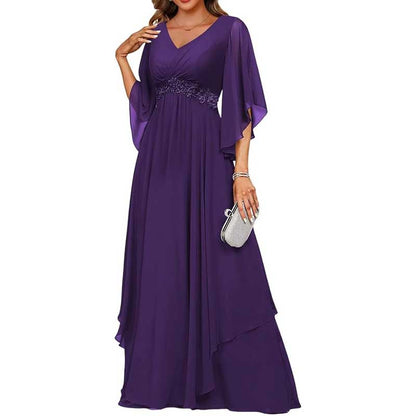 V-Neck Long Chiffon Bridesmaid Dress – Breathable, Lightweight & Timeless