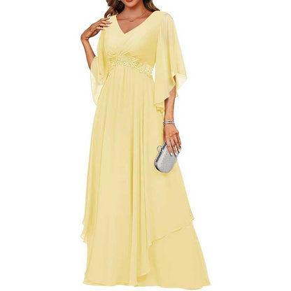 V-Neck Long Chiffon Bridesmaid Dress – Breathable, Lightweight & Timeless