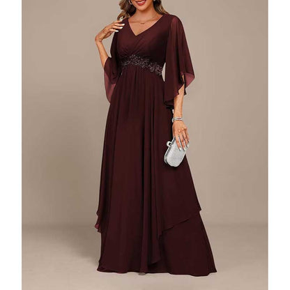 V-Neck Long Chiffon Bridesmaid Dress – Breathable, Lightweight & Timeless