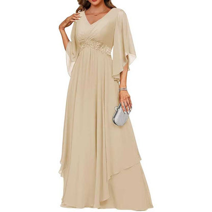 V-Neck Long Chiffon Bridesmaid Dress – Breathable, Lightweight & Timeless