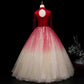 Fall/Winter Wedding Prom Red Gradient Long-sleeve Ball Gown Dress