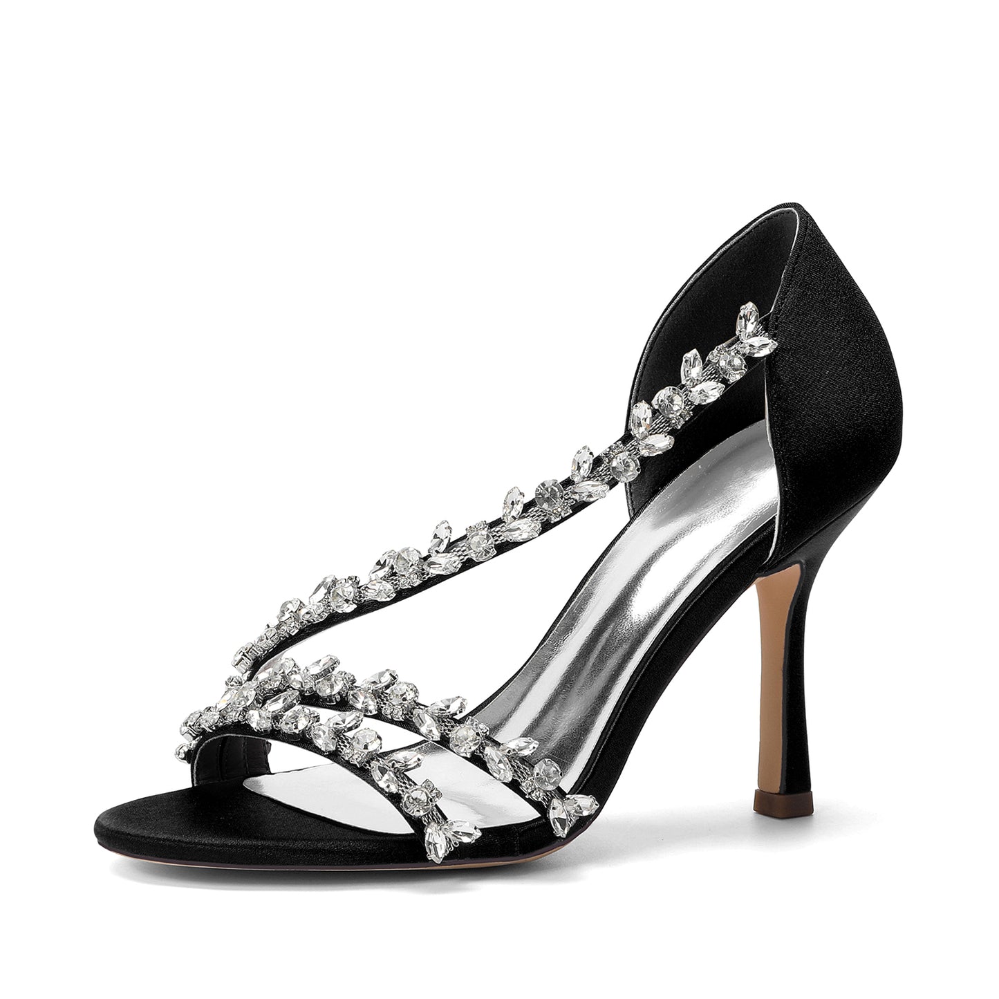 Elegant Satin Bridal Sandals with Crystal Rhinestone, Women's High Heel Shoes for Wedding Dress, Formal Party & Bride