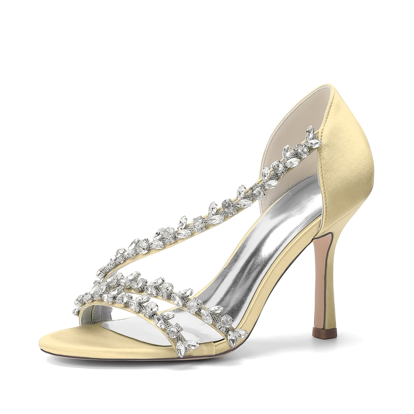 Elegant Satin Bridal Sandals with Crystal Rhinestone, Women's High Heel Shoes for Wedding Dress, Formal Party & Bride