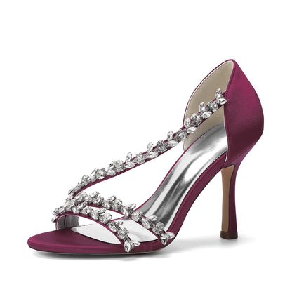 Elegant Satin Bridal Sandals with Crystal Rhinestone, Women's High Heel Shoes for Wedding Dress, Formal Party & Bride