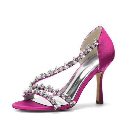 Elegant Satin Bridal Sandals with Crystal Rhinestone, Women's High Heel Shoes for Wedding Dress, Formal Party & Bride