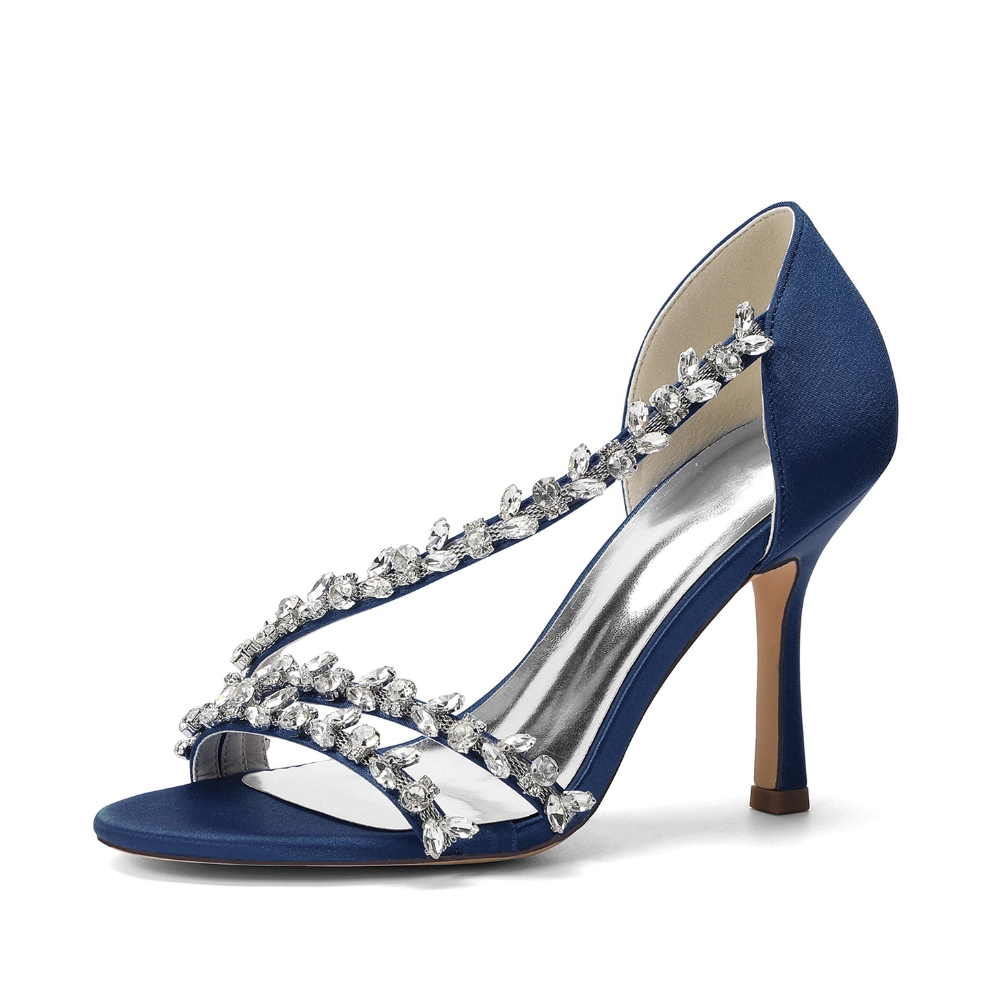 Elegant Satin Bridal Sandals with Crystal Rhinestone, Women's High Heel Shoes for Wedding Dress, Formal Party & Bride