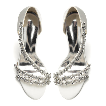 Elegant Satin Bridal Sandals with Crystal Rhinestone, Women's High Heel Shoes for Wedding Dress, Formal Party & Bride