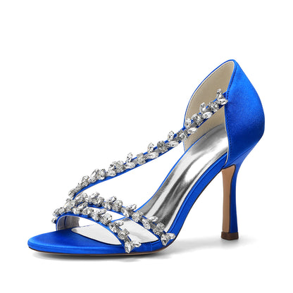 Elegant Satin Bridal Sandals with Crystal Rhinestone, Women's High Heel Shoes for Wedding Dress, Formal Party & Bride