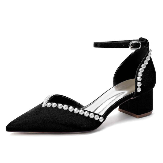 Elegant Women’s Pearl Ankle Strap Block Heel Dress Shoes