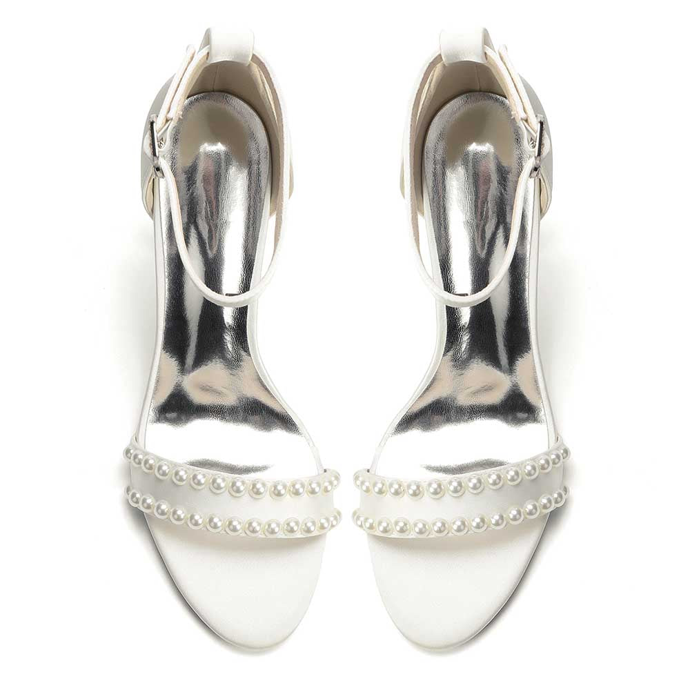 Elegant Women's Pearl Embellished Ankle Strap Stiletto High Heel Sandals - Bridal Wedding & Formal Evening Shoes