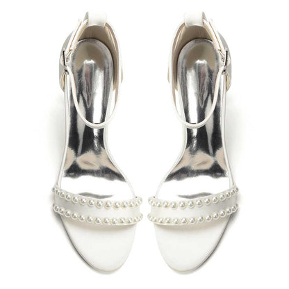 Elegant Women's Pearl Embellished Ankle Strap Stiletto High Heel Sandals - Bridal Wedding & Formal Evening Shoes
