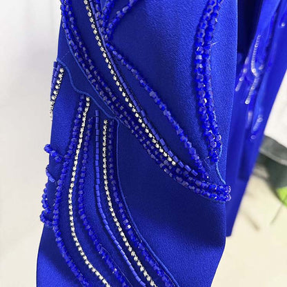 Elegant blue beaded pantsuit for evening wear