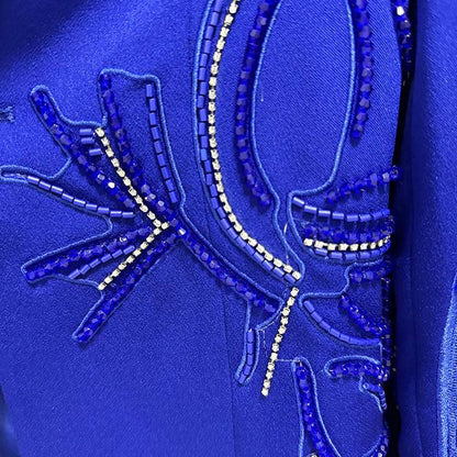 Elegant blue beaded pantsuit for evening wear