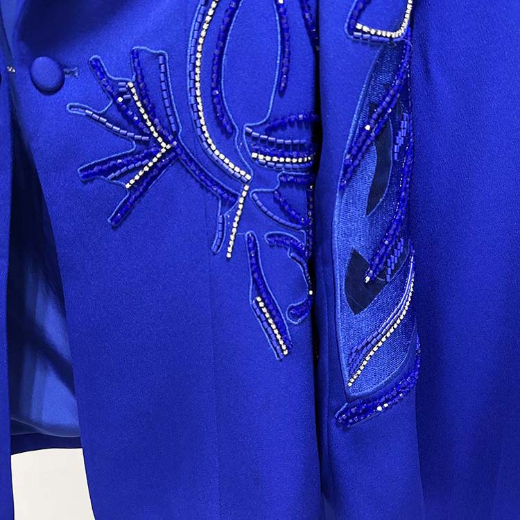 Elegant blue beaded pantsuit for evening wear