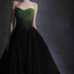 Emerald Green Beading Strapless Ball Gown Tulle Formal Prom Dresses