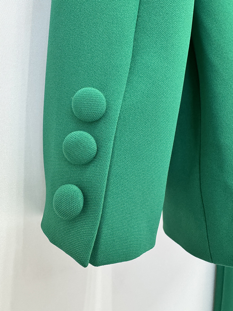 Emerald Green Lace-Up Blazer & Wide Leg Pants Suit Set for Women - V-Neck Slim Fit Office Business Casual Trouser Suit