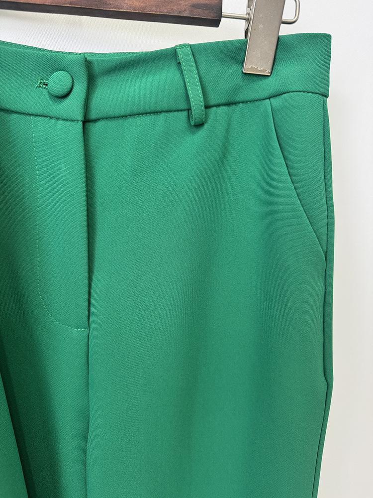 Emerald Green Lace-Up Blazer & Wide Leg Pants Suit Set for Women - V-Neck Slim Fit Office Business Casual Trouser Suit