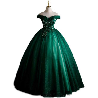 Emerald Green Ball Gown Long Prom Dress Off Shoulder Ball Gown Wedding Dress