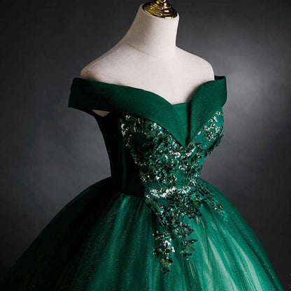 Emerald Green Ball Gown Long Prom Dress Off Shoulder Ball Gown Wedding Dress