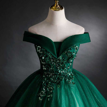 Emerald Green Ball Gown Long Prom Dress Off Shoulder Ball Gown Wedding Dress