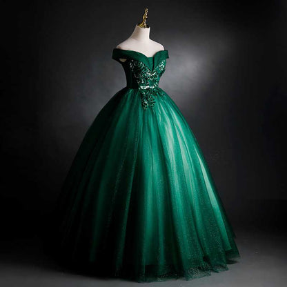 Emerald Green Ball Gown Long Prom Dress Off Shoulder Ball Gown Wedding Dress